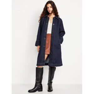 Old Navy Women's Plus Size 2X Dark Wash Blue Jean Long Denim Barn Chore Coat NWT